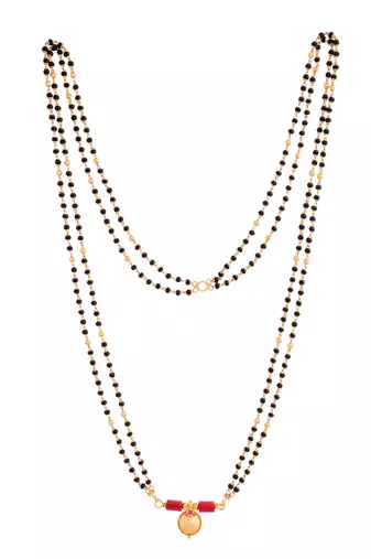 Black beads with caps mangalsutra 30" LONG double line(7+1) one gram gold