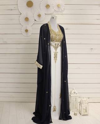 Black and White Georgette Zari Work Kaftan Dress 1