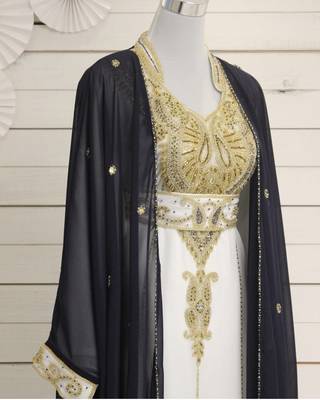 Black and White Georgette Zari Work Kaftan Dress 2