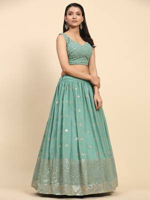 Green Embroidered work Faux Georgette Fabric wedding Lehenga Choli with Dupatta. 7