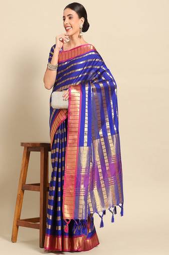 Serona fabrics women's  art silk zari weaving work contrast border party wear saree