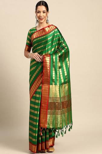 Serona fabrics women's  art silk zari weaving work contrast border party wear saree