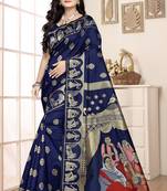 Serona fabrics women's banarasi jacquard zari weaving work printed party wear saree
