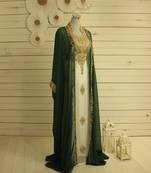 Green & White Kaftan Handcrafted Georgette Work Party Wear Fully Stitched Dresses