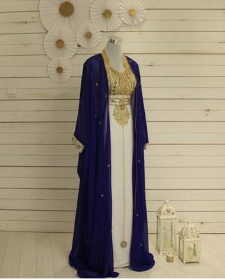 Royal-Blue & White Kaftan Handcrafted Georgette Elegance Work Party Wear Fully Stitched Dresses 1