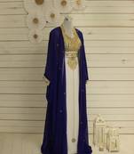 Royal-Blue & White Kaftan Handcrafted Georgette Elegance Work Party Wear Fully Stitched Dresses
