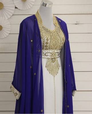 Royal-Blue & White Kaftan Handcrafted Georgette Elegance Work Party Wear Fully Stitched Dresses 2