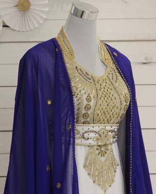 Royal-Blue & White Kaftan Handcrafted Georgette Elegance Work Party Wear Fully Stitched Dresses 3