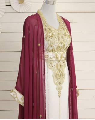 Maroon and White Georgette Zari Work Kaftan 2