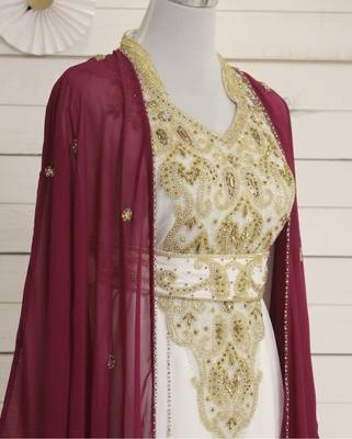 Maroon and White Georgette Zari Work Kaftan 3