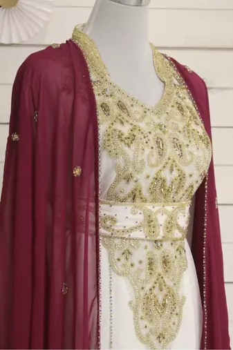Maroon and White Georgette Zari Work Kaftan