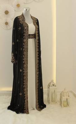 Black and White Georgette Kaftan with Zari Embroidery 1