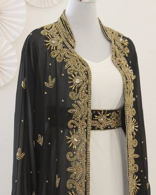 Black and White Georgette Kaftan with Zari Embroidery 2