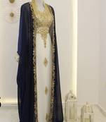 Navy Blue and White Georgette Zari Work Kaftan