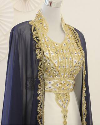 Navy Blue and White Georgette Zari Work Kaftan 2