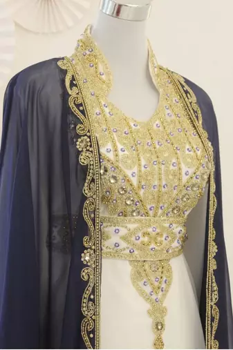 Navy Blue and White Georgette Zari Work Kaftan