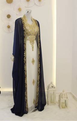 Navy Blue and White Georgette Zari Work Kaftan 3