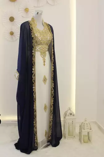 Navy Blue and White Georgette Zari Work Kaftan