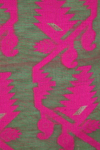 Pinkloom Women'S Green Hand_Woven Cotton Jamdani Saree Without Blouse