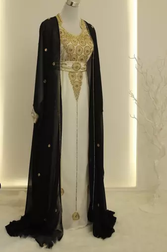 Black and White Georgette Embroidered Party Wear Kaftan 