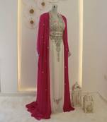 Pink & White Kaftan Handcrafted Georgette Elegance Work Party Wear Fully Stitched Dresses