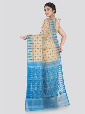 Pinkloom Women'S Beige Hand_Woven Cotton Jamdani Saree Without Blouse 3