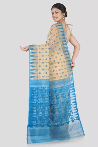 Pinkloom Women'S Beige Hand_Woven Cotton Jamdani Saree Without Blouse
