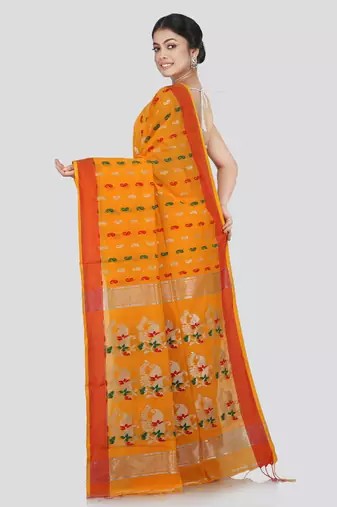 PinkLoom Women's Yellow Hand_Woven Cotton_Silk Saree With Blouse