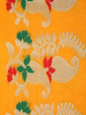 PinkLoom Women's Yellow Hand_Woven Cotton_Silk Saree With Blouse 4