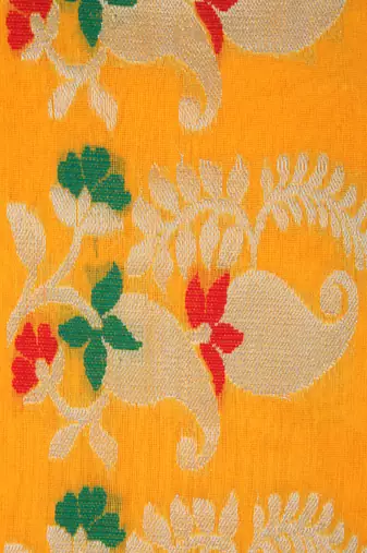 PinkLoom Women's Yellow Hand_Woven Cotton_Silk Saree With Blouse