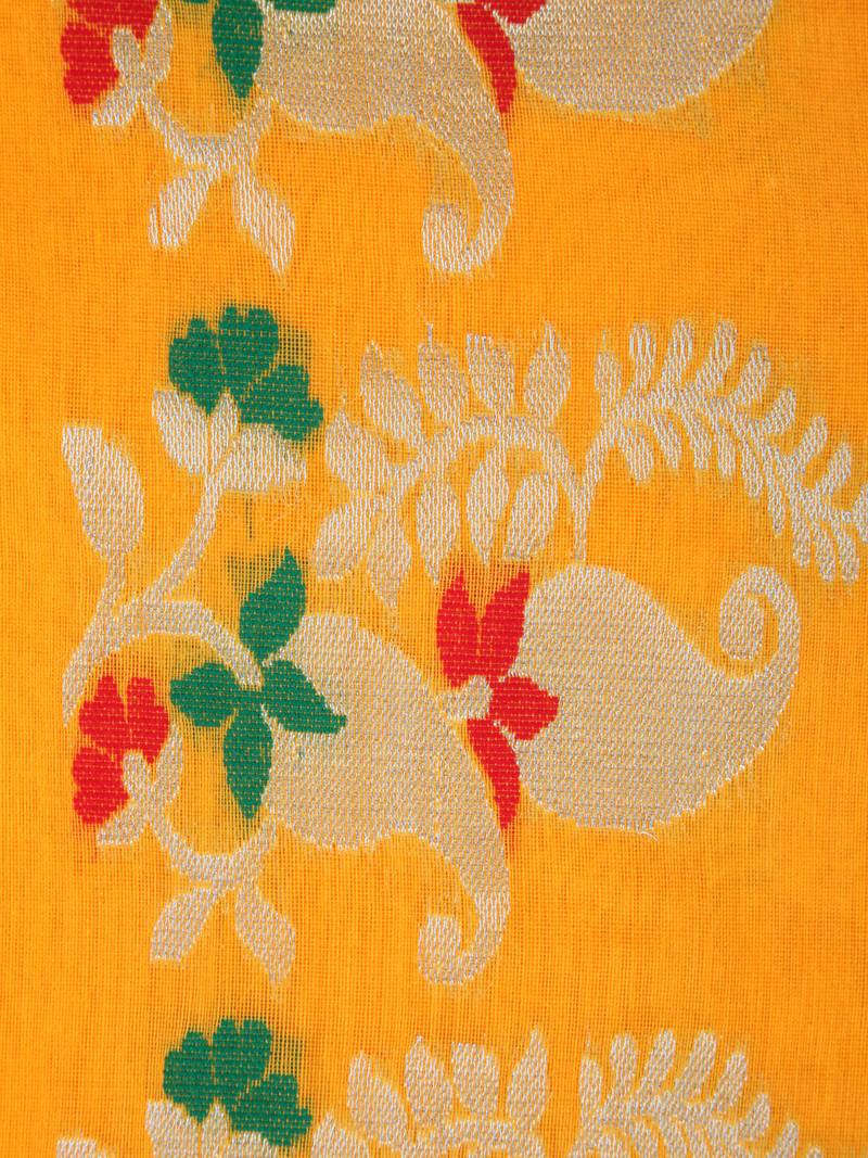 PinkLoom Women's Yellow Hand_Woven Cotton_Silk Saree With Blouse