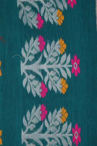 PinkLoom Women's Green Hand_Woven Cotton_Silk Saree With Blouse