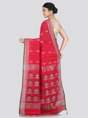 PinkLoom Women's Pink Hand_Woven Cotton_Silk Saree With Blouse 3