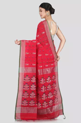 PinkLoom Women's Pink Hand_Woven Cotton_Silk Saree With Blouse