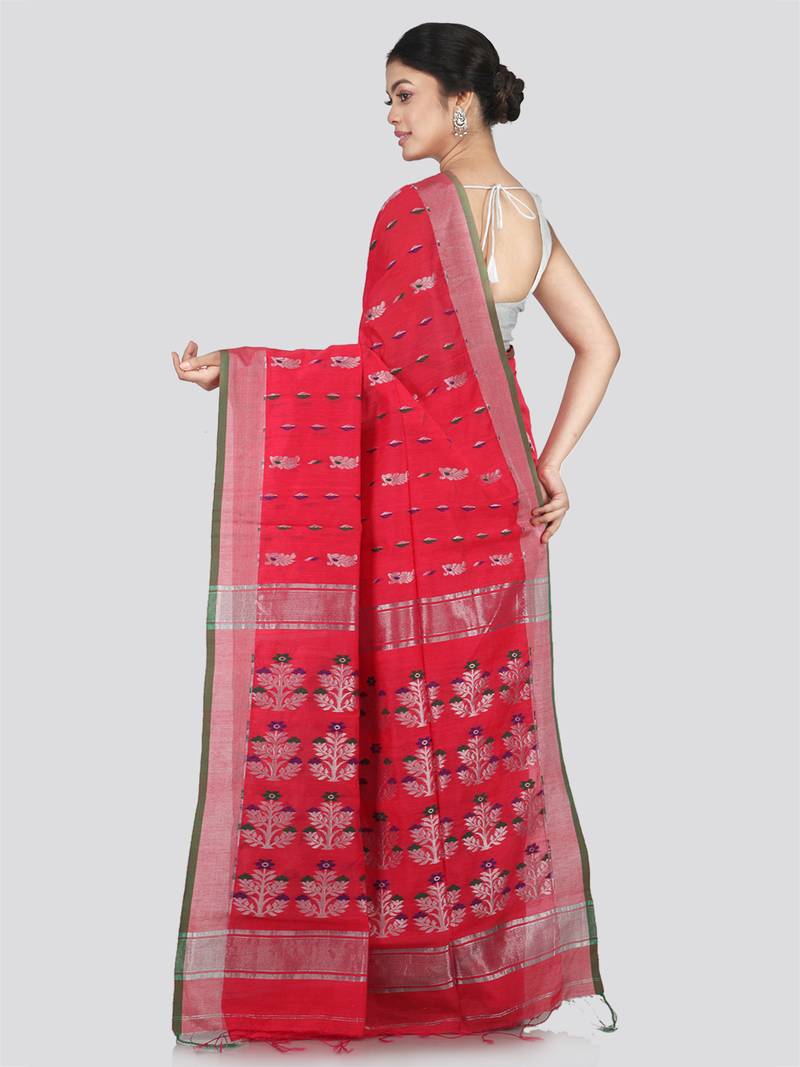PinkLoom Women's Pink Hand_Woven Cotton_Silk Saree With Blouse