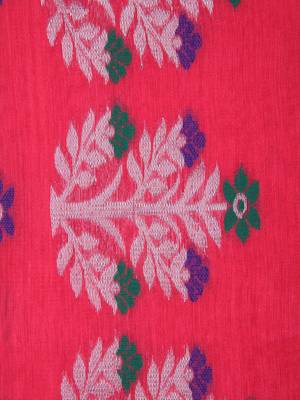 PinkLoom Women's Pink Hand_Woven Cotton_Silk Saree With Blouse 4