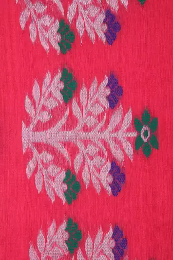 PinkLoom Women's Pink Hand_Woven Cotton_Silk Saree With Blouse