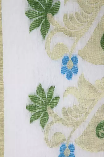 PinkLoom Women's White Hand_Woven Cotton_Silk Saree With Blouse