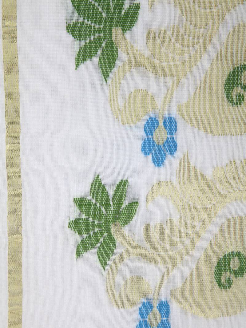 PinkLoom Women's White Hand_Woven Cotton_Silk Saree With Blouse