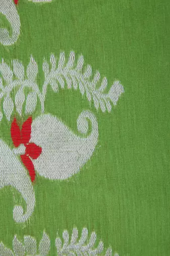 PinkLoom Women's Green Hand_Woven Cotton_Silk Saree With Blouse