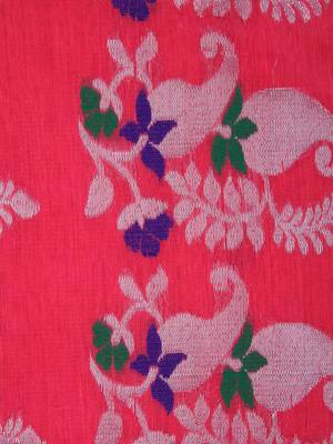 PinkLoom Women's Pink Hand_Woven Cotton_Silk Saree With Blouse 4