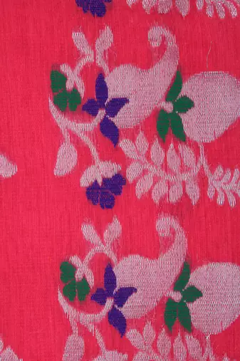 PinkLoom Women's Pink Hand_Woven Cotton_Silk Saree With Blouse