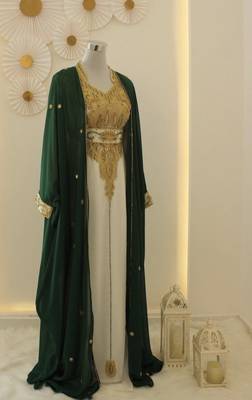 Green and White Eid Kaftan for Women 3