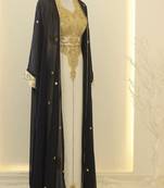 Black & White Kaftan Handcrafted Georgette Elegance Work Party Wear Fully Stitched Dresses