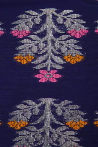 PinkLoom Women's Navy Blue Hand_Woven Cotton_Silk Saree With Blouse