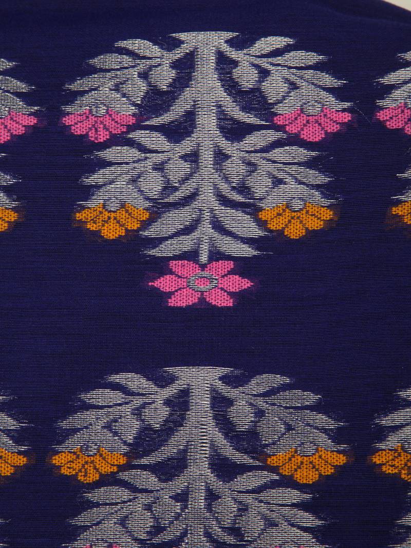 PinkLoom Women's Navy Blue Hand_Woven Cotton_Silk Saree With Blouse