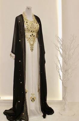 Black & White Kaftan Handcrafted Georgette Elegance Work Party Wear Fully Stitched Dresses 1
