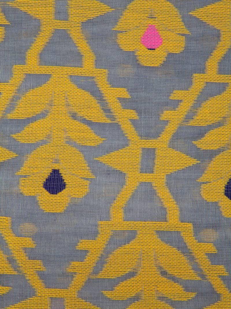 Pinkloom Women'S Grey Hand_Woven Cotton Jamdani Saree Without Blouse