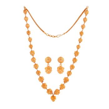 Golden flower necklace and earrings set red matt finish 3