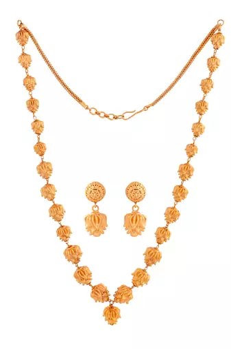 Golden flower necklace and earrings set red matt finish